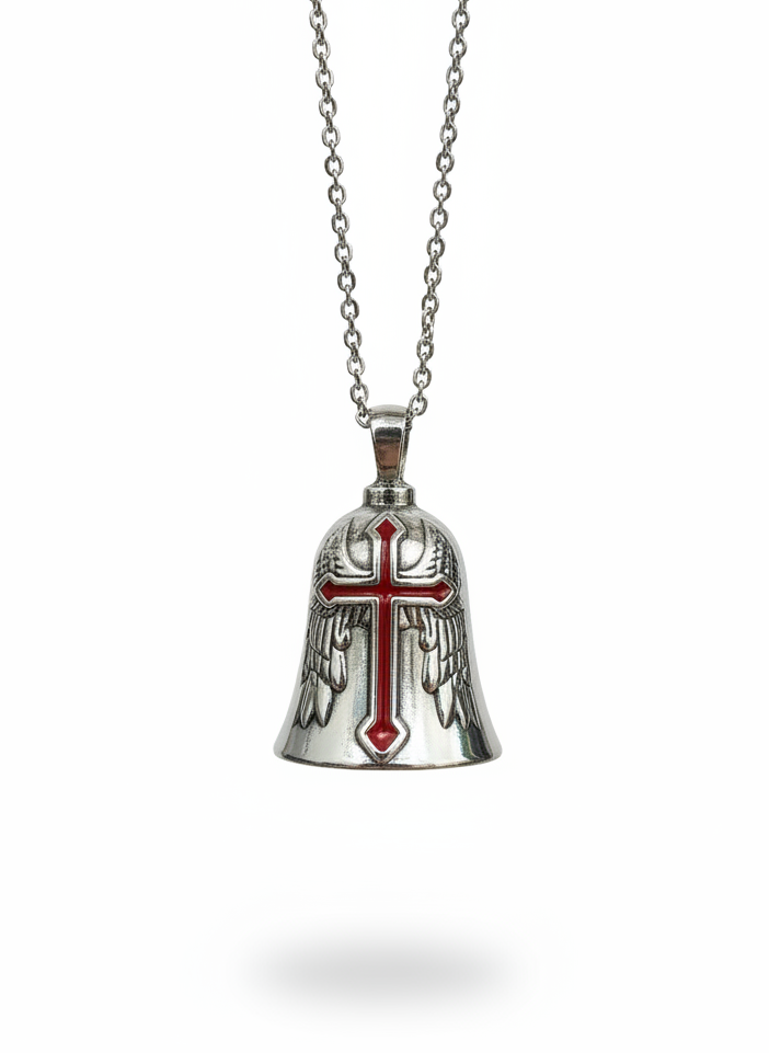 Campana Protectora de motocicleta Cruz Sagrada – Amuleto de la suerte de acero inoxidable