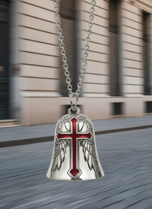 Campana Protectora de motocicleta Cruz Sagrada – Amuleto de la suerte de acero inoxidable